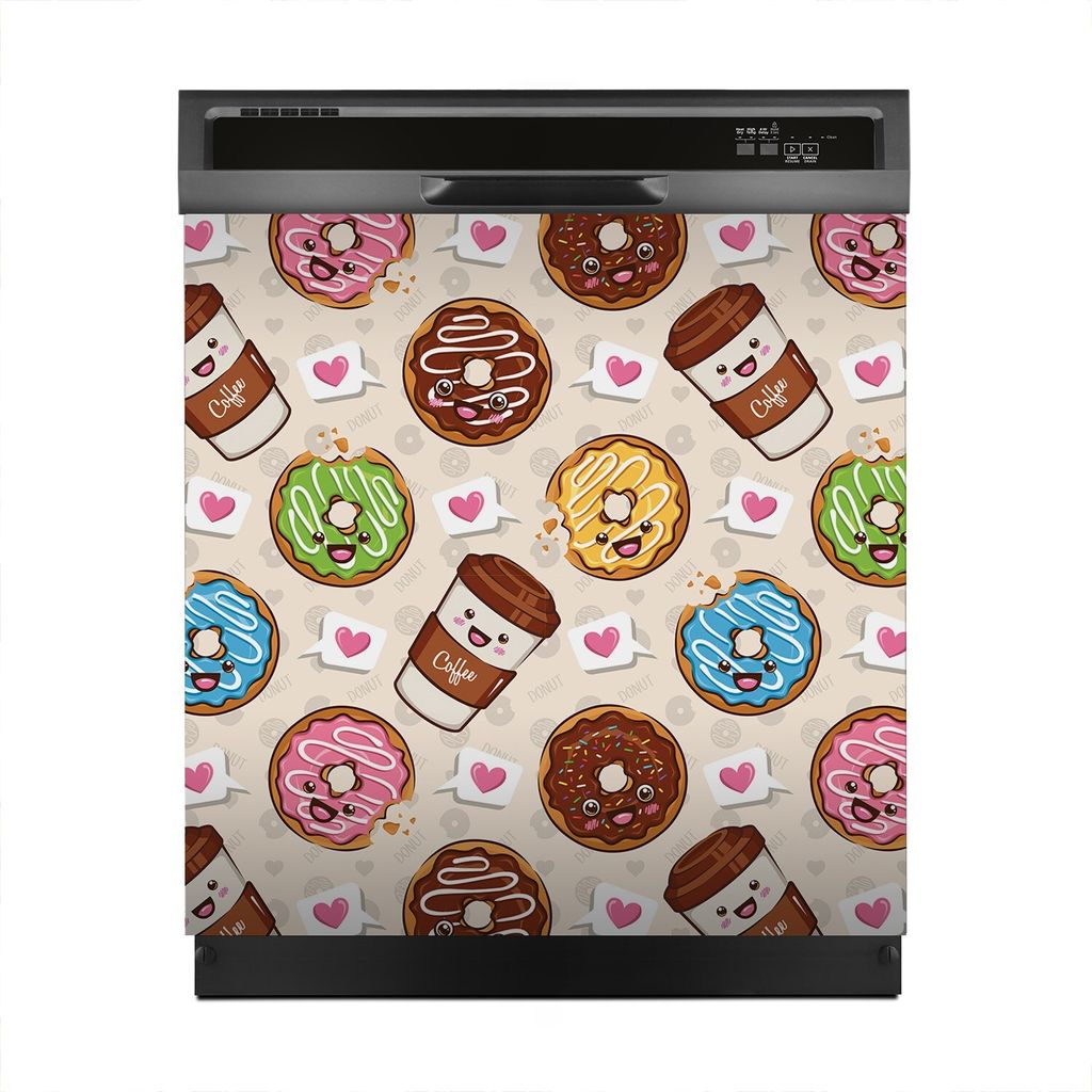 Aufkleber sticker 60x60 cm Dekorative folie Spülmaschine - Donut und Kaffeetasse