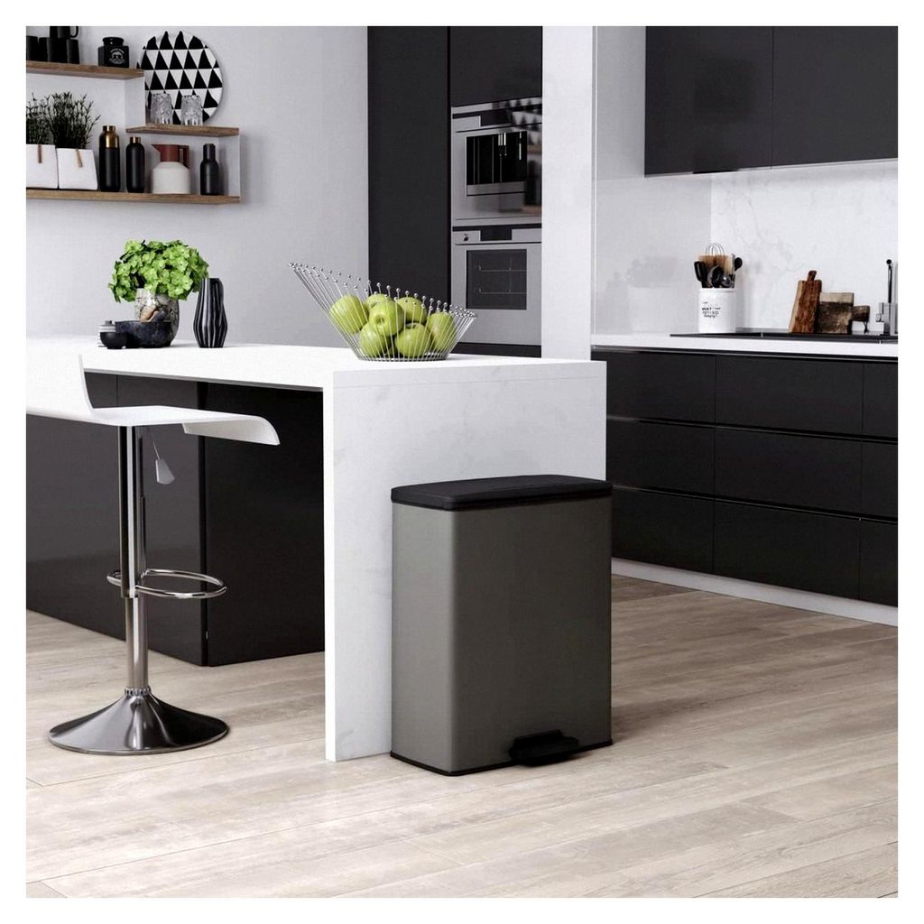 Rechteckiger Duo-Abfalleimer, 26 + 26 l, Anthrazit, 48,6 x 28,4 x 61,5 cm, aus 100% recyceltem Material