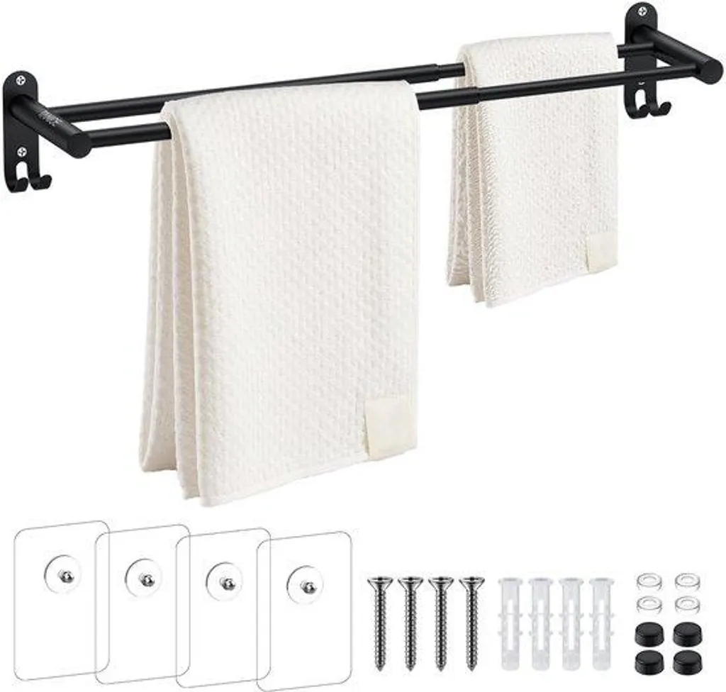 Porte-serviettes noir en acier inoxydable mural, barre fixe de 40-70 cm