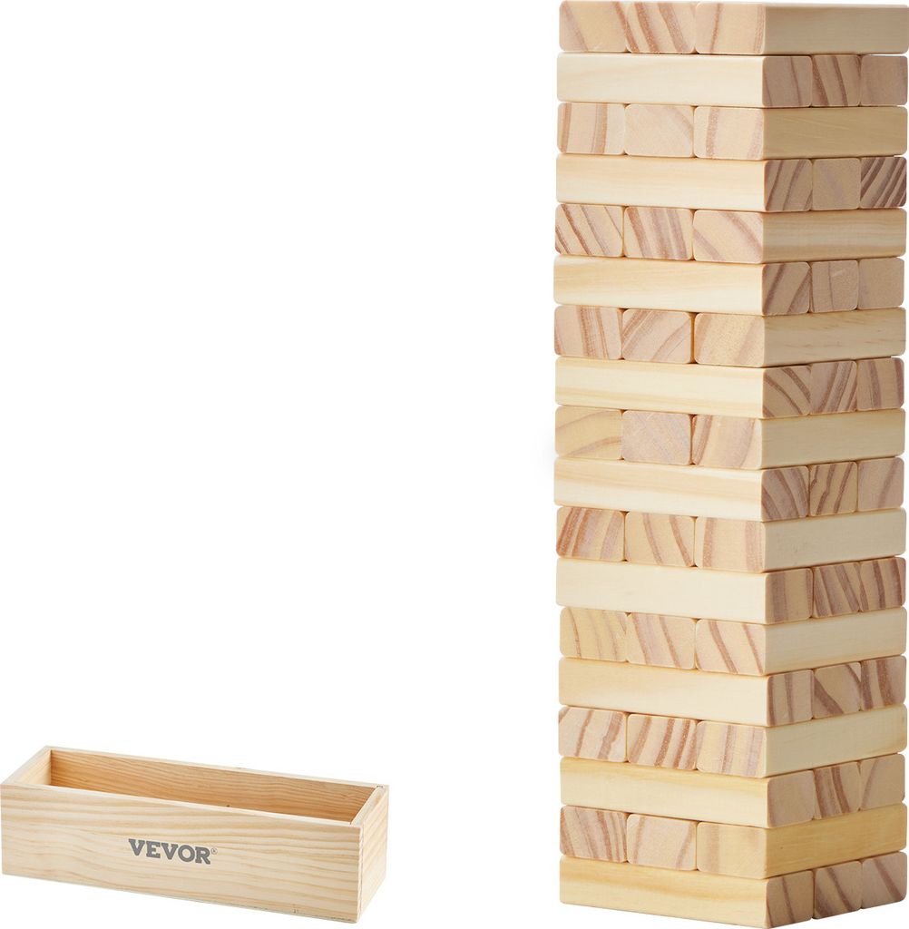 VEVOR Wackelturm mit 54 Blöcken, Tumbling Tower aus Kiefernholz, Holzturm Höhe bis 27 cm, Holzstapelspiel für 1 oder mehr Spieler, Tumbling Towe...