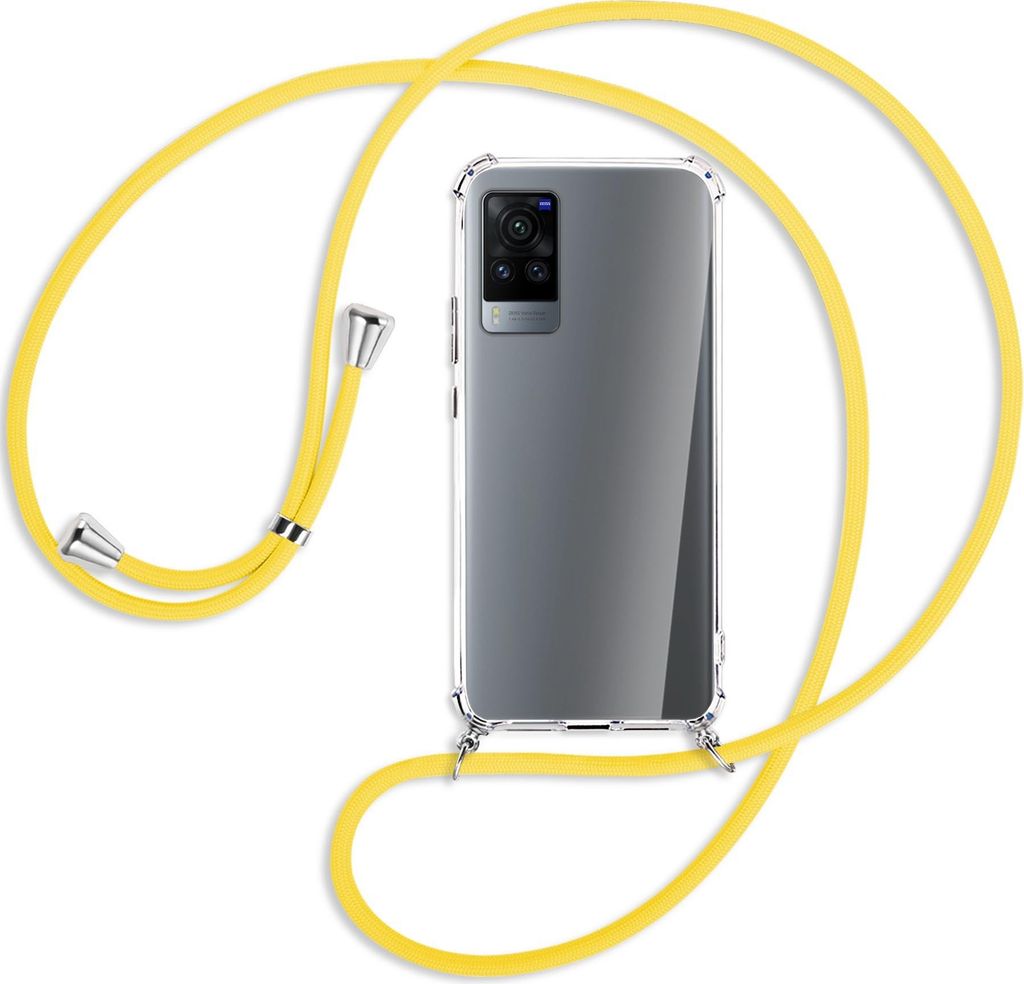 Handykette Backcover-Schutzhülle mit Band (Metall silberfarben) für vivo X60 Pro - gelb