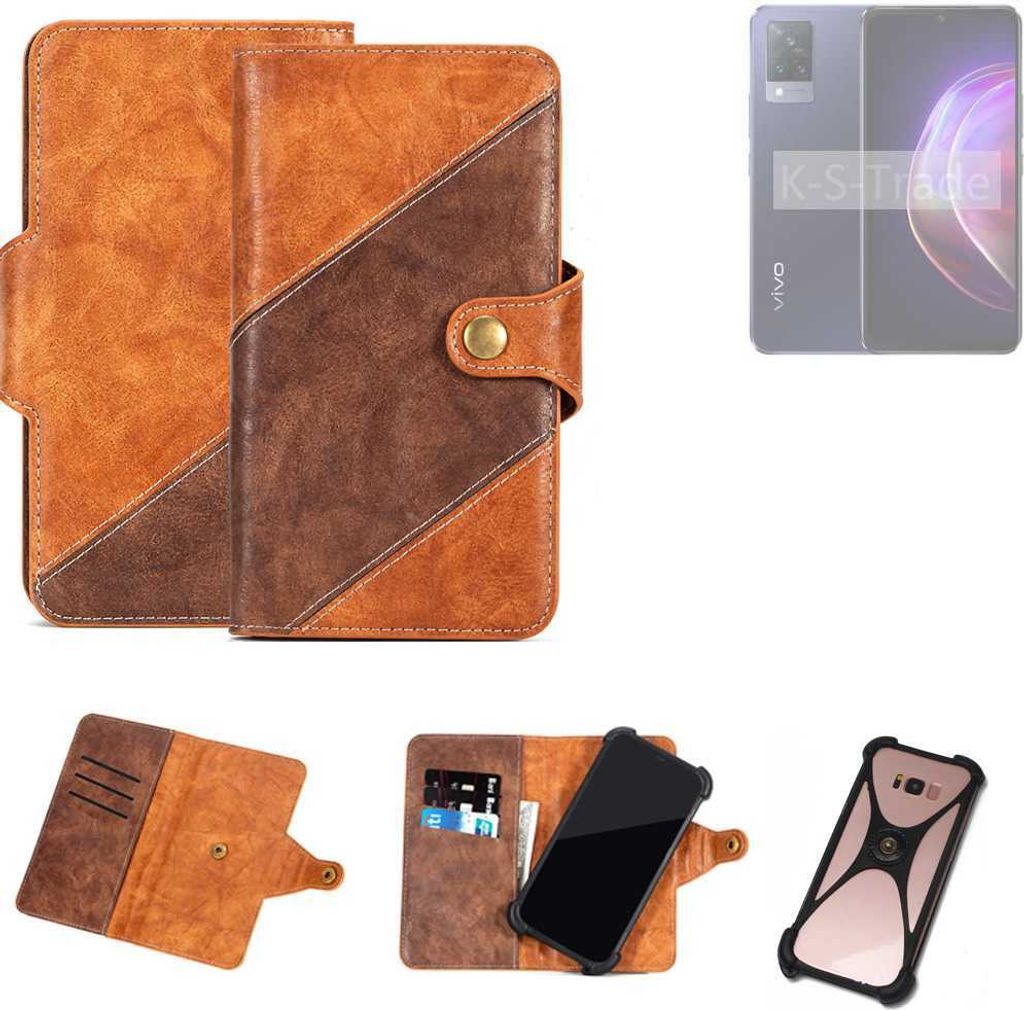 K-S-Trade Handyhülle Schutzhülle Bookstyle Case Wallet-Case kompatibel mit Vivo V21 5G Cover Klapphülle Kantenschutz Smartphone dunkelbraun braun