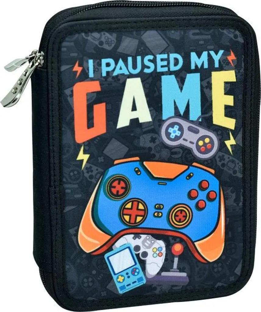 Astuccio per matite BMU GAME con due scomparti e contenuto