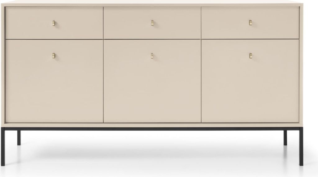 Moderne Kommode Highboard Sideboard Schrank, Goldene Türgriffe, Wohnzimmer, Esszimmer, Flur & Diele - 154 x 83 x 39 cm Melody III Beige + Schwarz