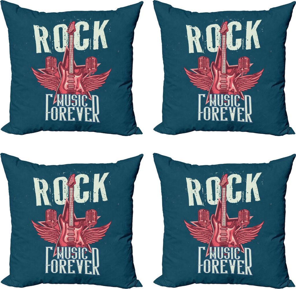 ABAKUHAUS Rock'n'Roll Kissenbezug Set (4 Stück), Mikrofone und Flügel, Moderner Doppelseitiger Digitaldruck, 50 cm x 50 cm, Teal Dunkel Coral