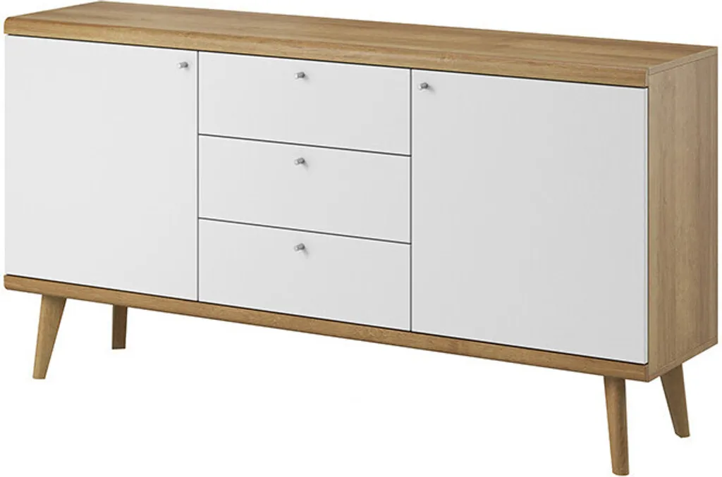Commode 3 tiroirs PAVLIS en bois chêne riviera avec niches de rangement