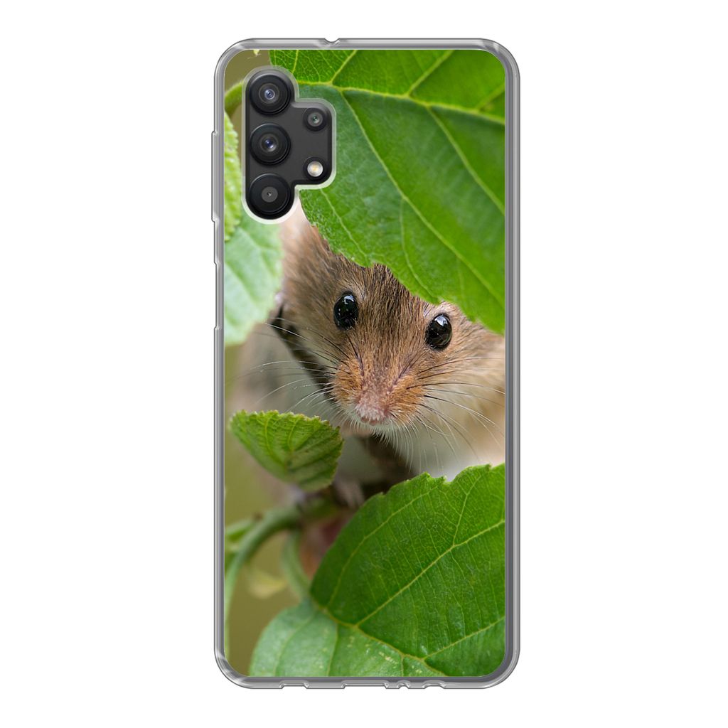 MuchoWow Handyhülle Schutzhülle Hülle für Samsung Galaxy A32 5G Zwergmaus - Jungtiere - Blätter Silikon Softcase Handy Hülle - Softcase