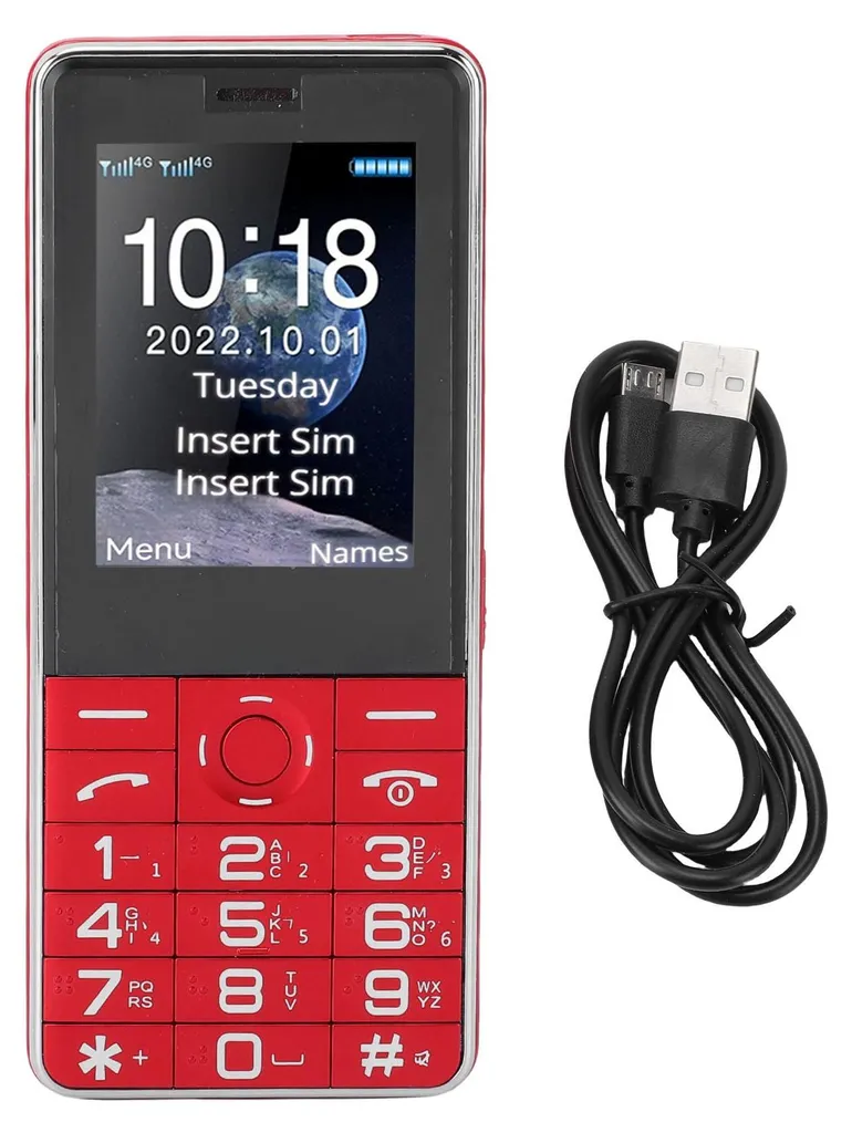 Téléphone portable débloqué 2G avec touches larges et bouton SOS Rouge
