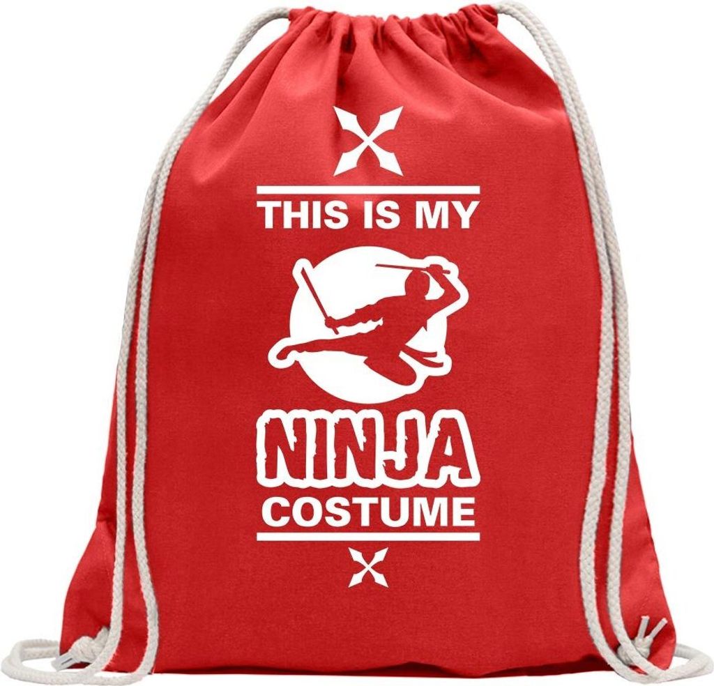 Kiwistar - Turnbeutel - rot - This is My Ninja Costume - Fun Rucksack Sport Beutel Gymsack Baumwolle mit Ziehgurt