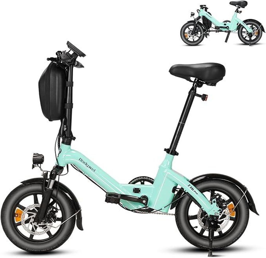 Mini E Bike 14 Zoll Aluminium faltbar Elektrofahrrad 250W 36V/7.8Ah Akku mit APP Funk für Herren Damen,Reichweite Max 45 km E-Bike Klappräder Blau