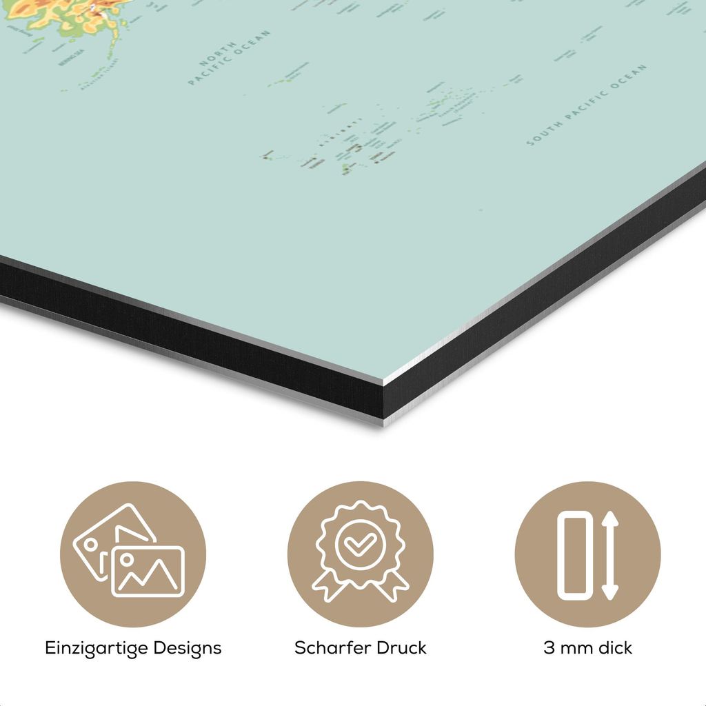 MuchoWow Wanddekoration Metall Metallbild Wandkunst 40x20 cm Weltkarte - Realistisch - Blau MuchoWow Aluminium Gemälde - Bild - Aluminium