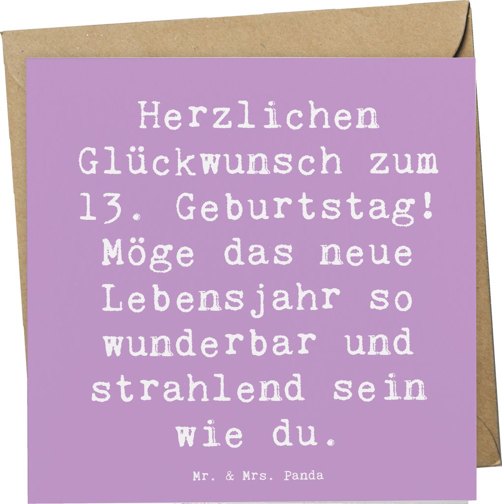 Mr. & Mrs. Panda Glückwunschkarte Spruch 13. Geburtstag - Lavendeltraum - Geschenk, doppelkarte, Grußkarte, faltkarte, Glückwunsch, Abenteuer, w...