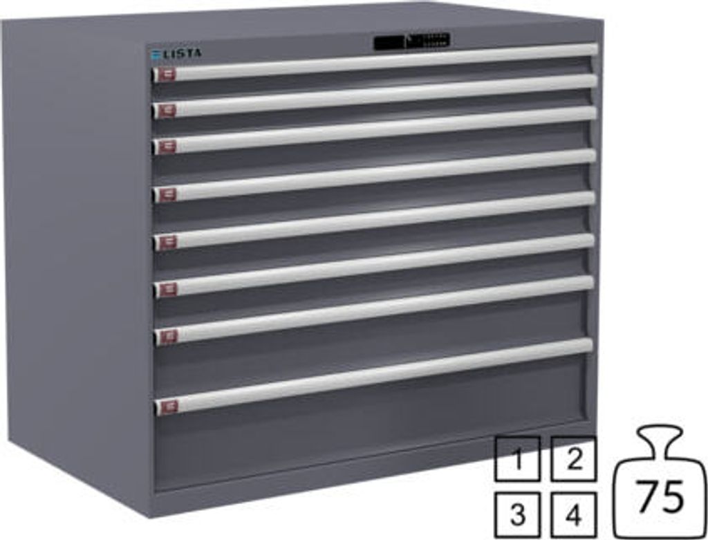Lista Schubladenschrank - 78.831.080 - 1.000x1.193x725 mm (HxBxT) - 8 Schubladen - 75 kg - Code Lock - Taubengrau (NCS S 4502-B)