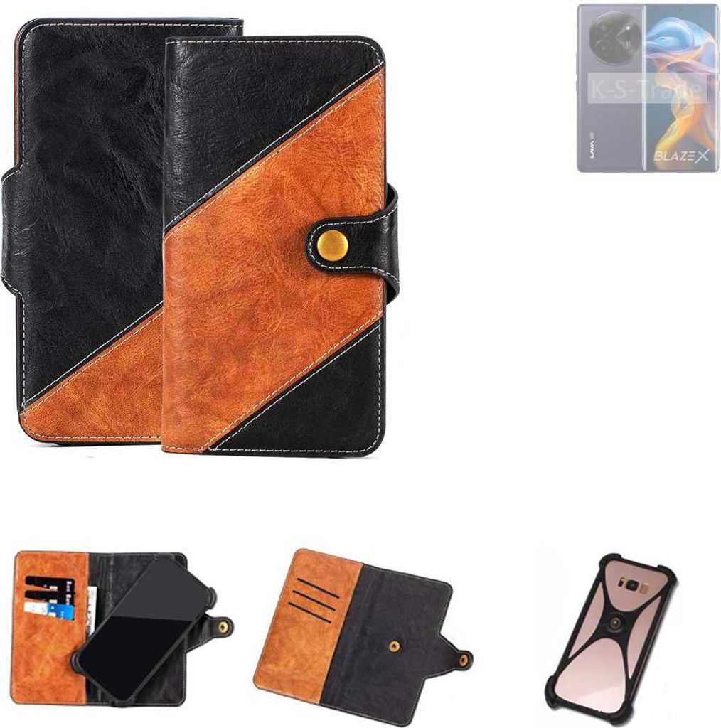 K-S-Trade Handyhülle Schutzhülle Bookstyle Case Wallet-Case kompatibel mit Lava Blaze X Handy Cover Bumper Klapphülle schwarz hellbraun 1x