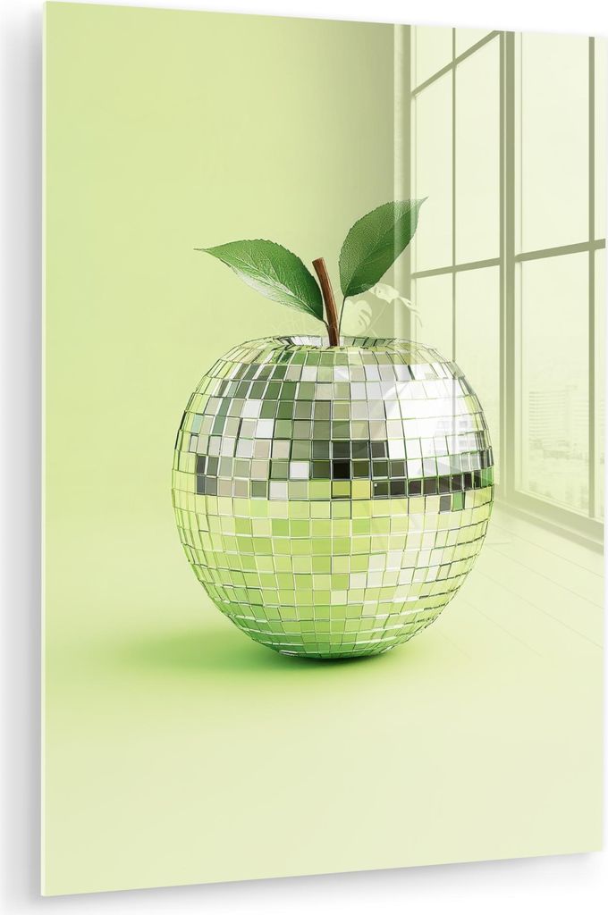 MuchoWow Glasbilder - Bilder auf Wandbild - Foto auf Glas Grün - Disco - Dekoration - Apfel 60x80 cm Wanddekoration aus Glas - Acrylglasbild - Acr...