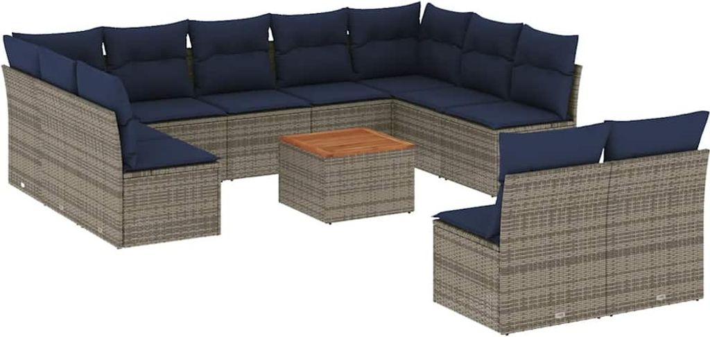 vidaXL 12-tlg. Garten-Sofagarnitur mit Kissen Grau Poly Rattan