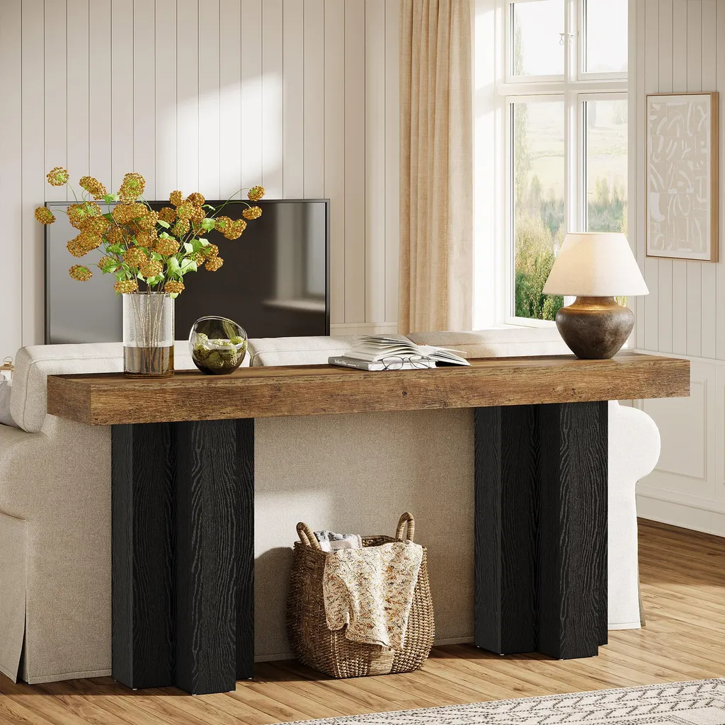 Console d'Entrée Rustique 160 cm avec Pieds Robustes en Métal Marron