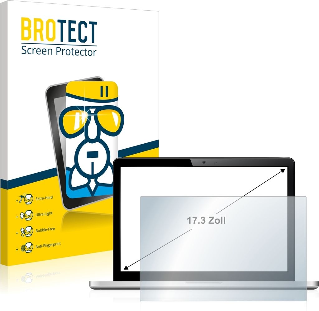 BROTECT Schutzglas für Notebooks mit 43.9 cm (17.3 Zoll) Displays 383 x 215 mm Schutzfolie Panzer Folie Glas Display Schutz klar