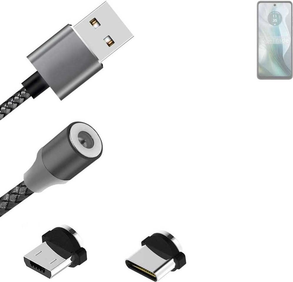 K-S-Trade Hochwertiges Magnet-Lade-kabel Sync-Kabel Daten-Kabel für Motorola Moto E14 mit USB-Typ-C-Anschluss und Micro-USB-Anschluss 2A bis zu