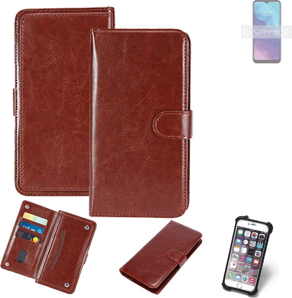 K-S-Trade 360° Hülle kompatibel mit ZTE Blade V2022 4G braun Kunstleder Case BookCase WalletCase Kunstlederederhülle Handyhülle, Rundumschutz