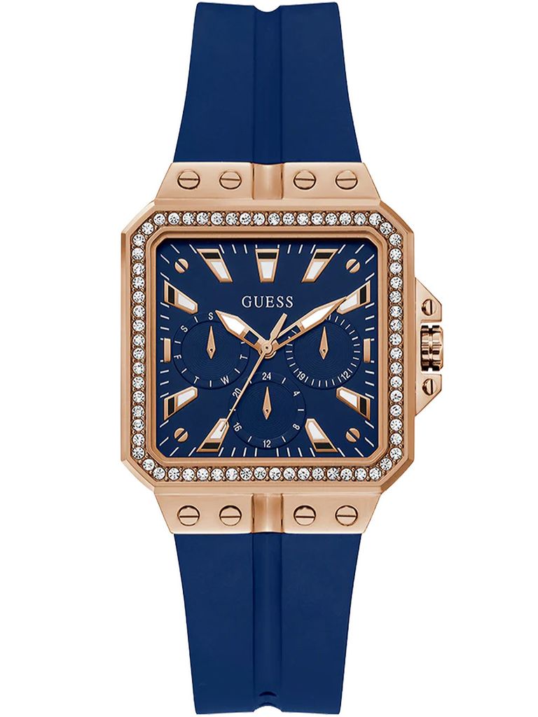 Guess Damen Armbanduhr Libra Multifunktion blau, rosegold 34 mm GW0618L2