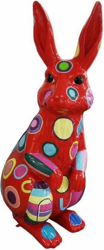 Casa Padrino Designer Deko Skulptur Hase Rot / Mehrfarbig H. 220 cm - Riesige Deko Figur - Gartendeko Skulptur - Wetterbeständige Tierfigur XXL