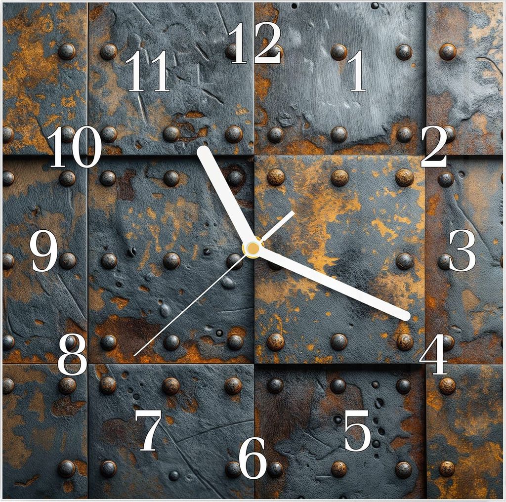 Wanduhr aus Glas mit Motiv Eisenplatten Vintage- 30 x 30 cm - inkl. Aufhängesystem