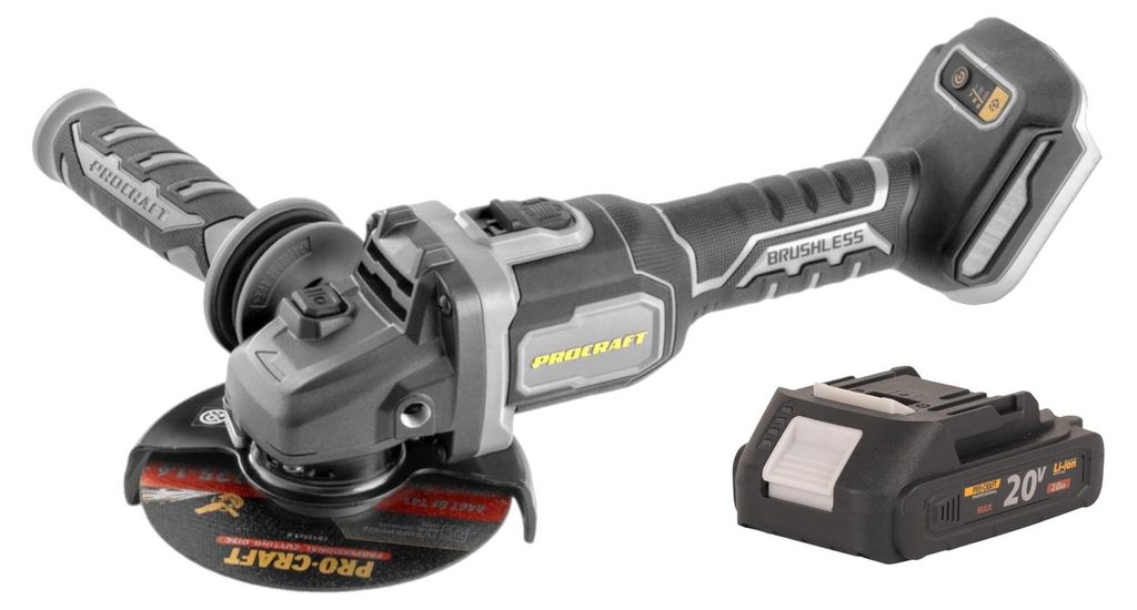Procraft Industrial AG125Bbb Akku Winkelschleifer 20 V 125 mm Brushless + 1x Akku 2,0 Ah - ohne Ladegerät