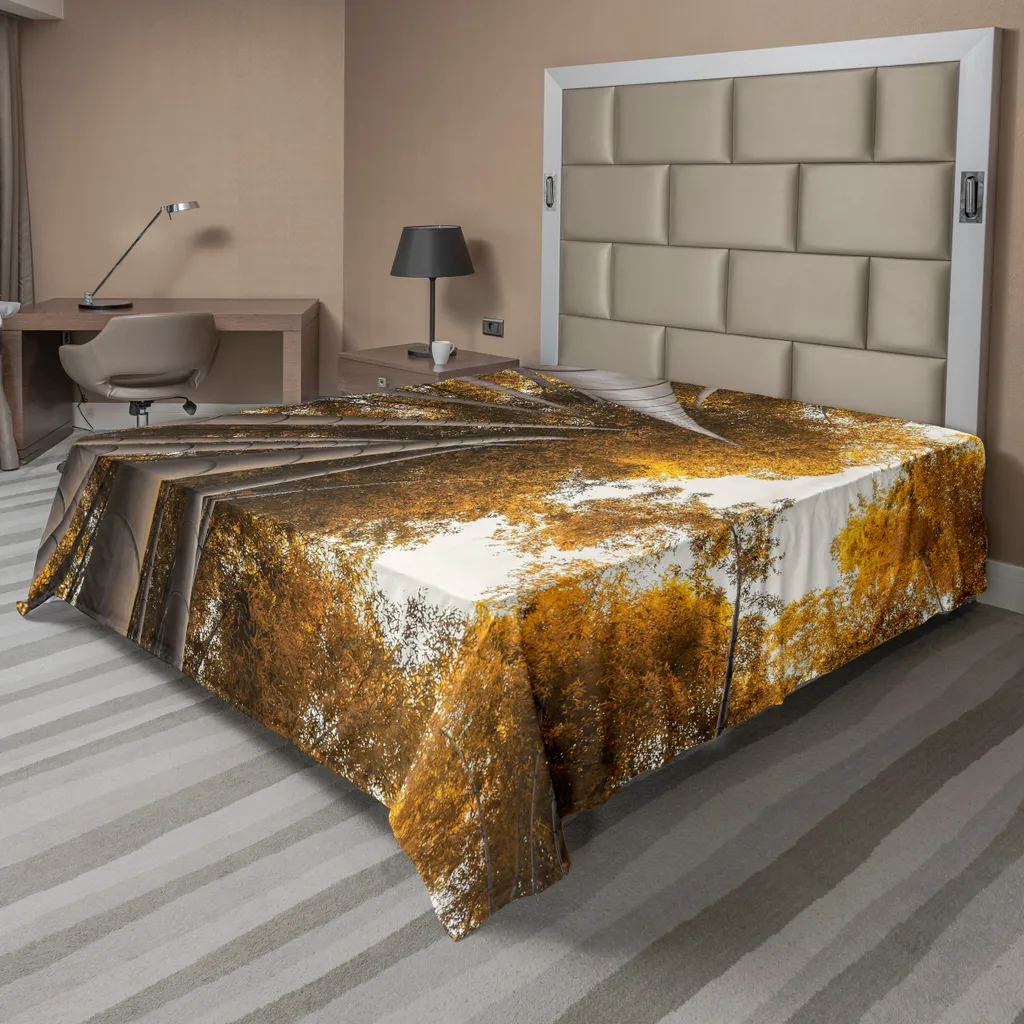 ABAKUHAUS Drap en Bambou 266x260 cm Motif Forêt d'Automne Jaune Brun