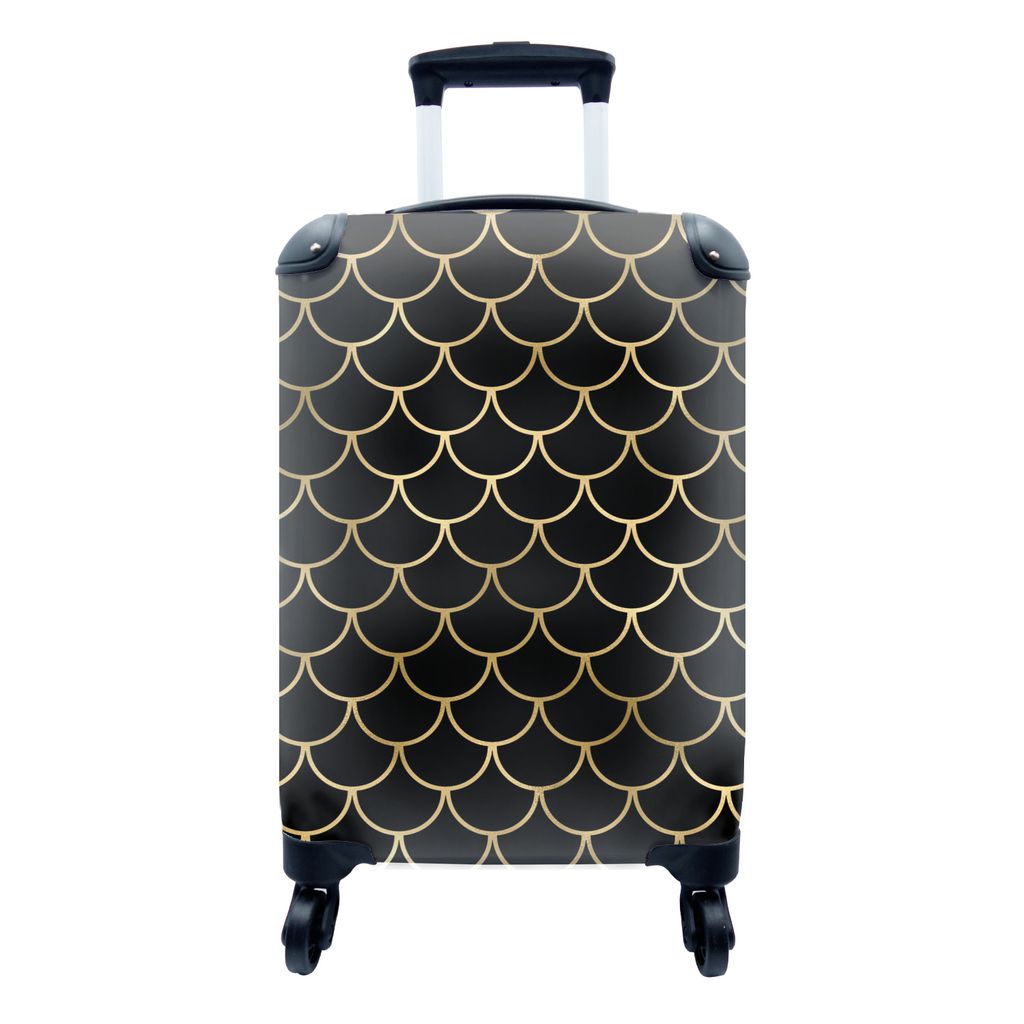 MuchoWow Koffer Handgepäck Trolley Rollkoffer Kleine Reisekoffer mit 4 Rollen - Muster - Gold - Schwarz - Cabin Size < 55x40x23 cm & 55x40x20 cm...