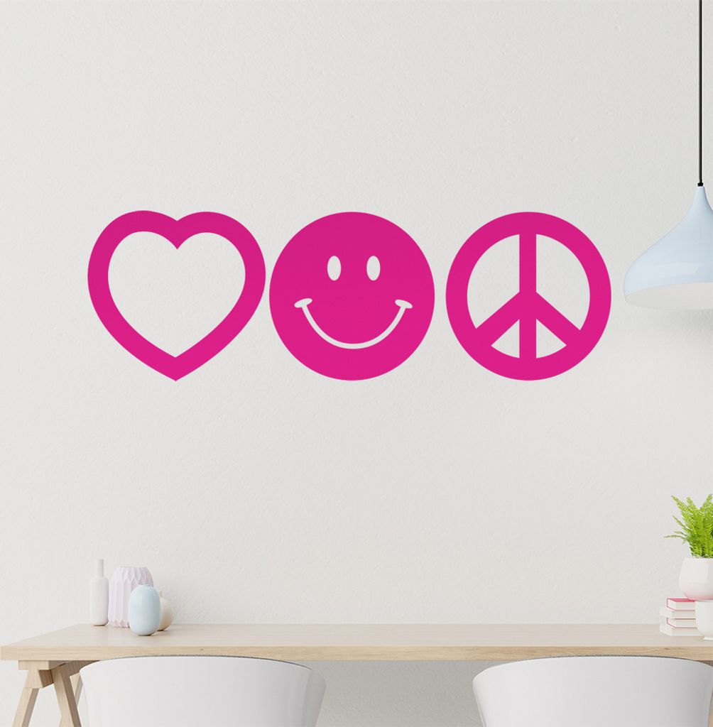 KIWISTAR Heart Smile Peace Symbol Wandtattoo in 6 Größen - Wandaufkleber Wall Sticker - Dekoration, Küche, Wohnzimmer, Schlafzimmer, Badezimmer
