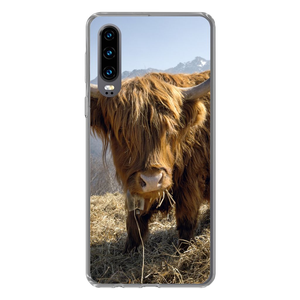 MuchoWow Handyhülle Schutzhülle Hülle für Huawei P30 Schottischer Highlander - Berg - Schnee Silikon Softcase Handy Hülle - Kartenbesitzer