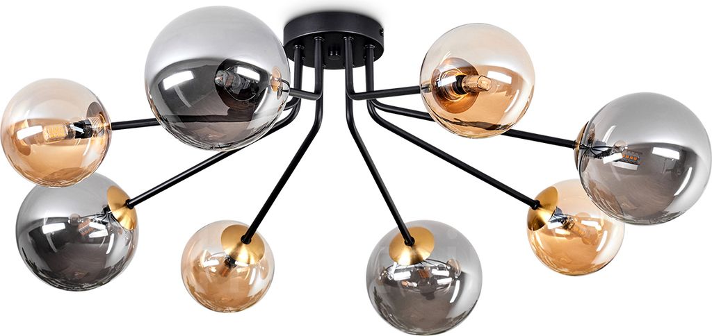 Isorella Deckenlampe aus Metall/Glas in Schwarz/Gold-/Rauch-/Bernsteinfarben