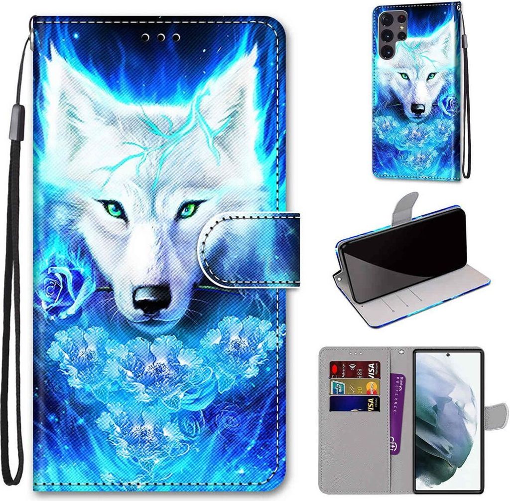 König Design Hülle kompatibel mit Samsung Galaxy S22 Ultra 5G Kunstleder Handyhülle - Handy Case Dick Rose Wolf