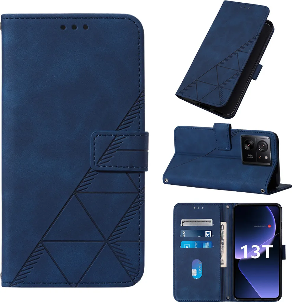Cover Smart Xiaomi 13T Pro Blu Goffrata: Wallet Case ad Alta Protezione