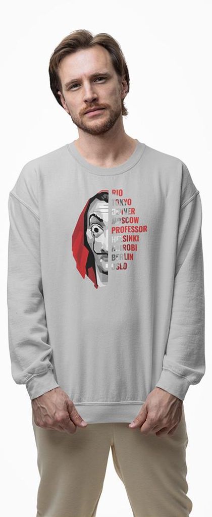 D&B Design Uni Pullover SWMO00002 Money Heist HellGrau-Größe M