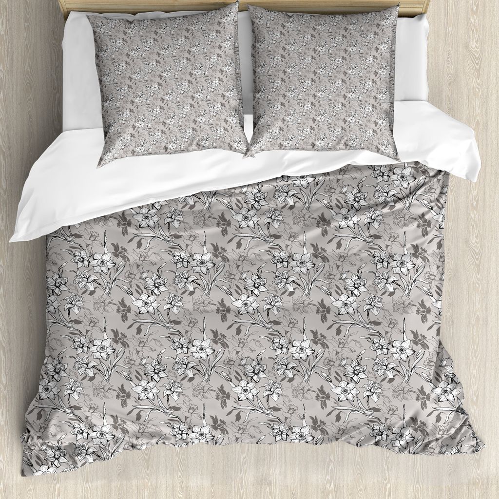 ABAKUHAUS Holzkohle Bettbezug Set für Einzelbetten, Floral Nostalgie Narzissen, Milbensicher Allergiker geeignet mit Kissenbezug, 200 cm x 200 cm ...