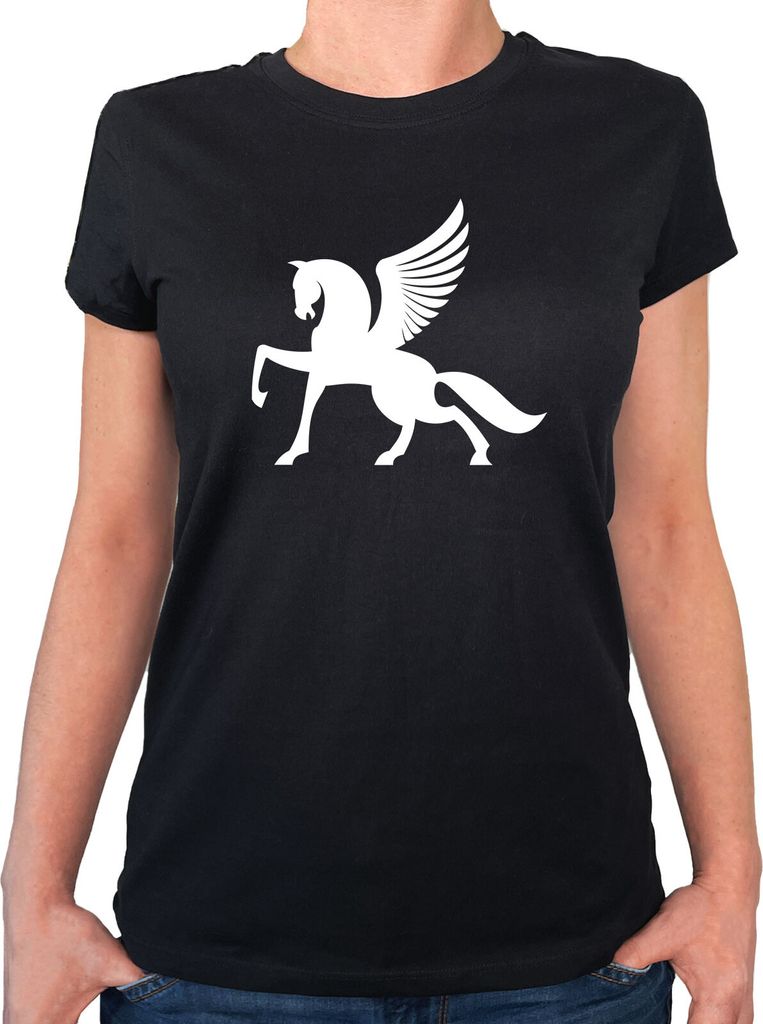 Huuraa Damen T-Shirt Pegasus Silhouette XS Black Bio Baumwolle Fairtrade Damenshirt Geschenkidee