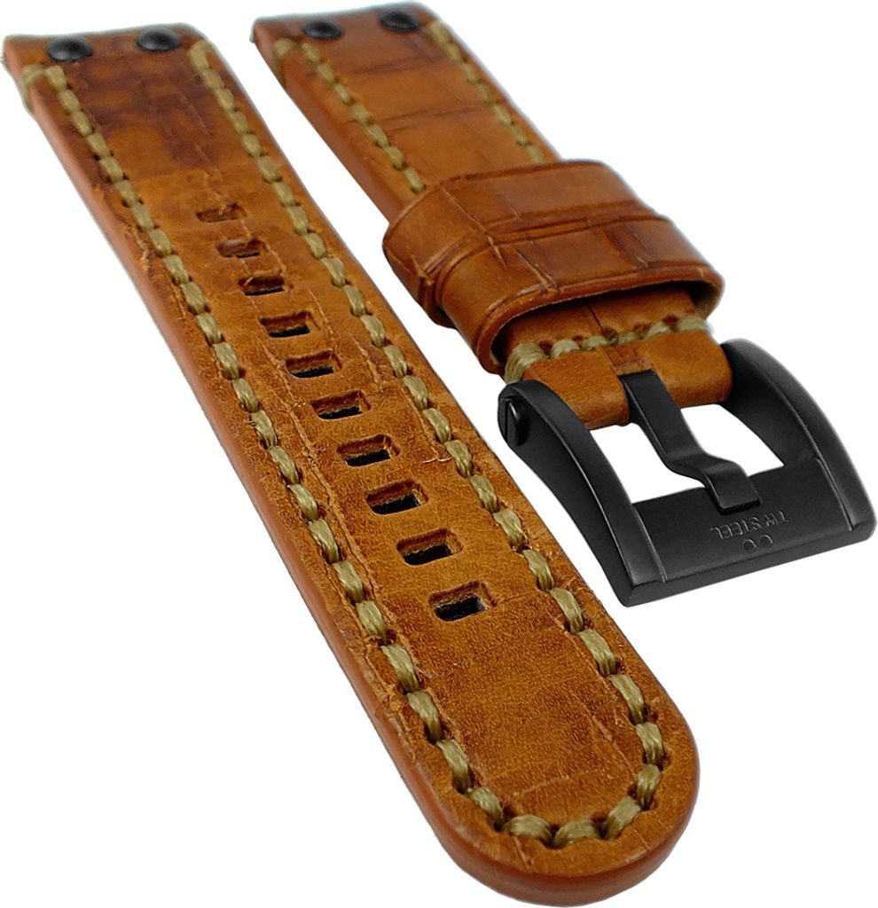 TW STEEL Uhrenarmband 22mm | Leder, sienna Dornschließe/schwarz TWS715