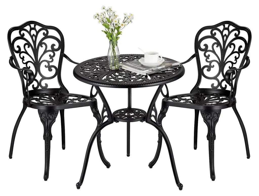 Mobilier de jardin vintage 2 personnes table et chaises en fonte d'alu