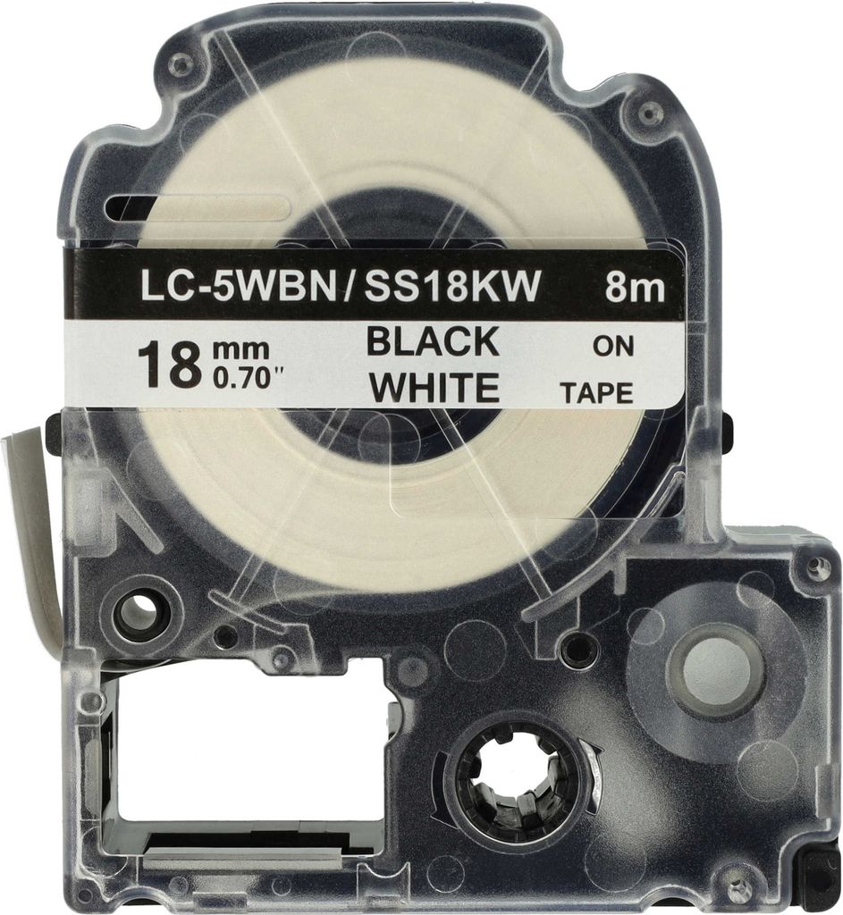 vhbw Schriftband-Kassette kompatibel mit Epson LabelWorks LW-700, LW-1000P, LW-600P, LW-500, LW-400 Etiketten-Drucker 8m x 18mm Schwarz auf Weiß