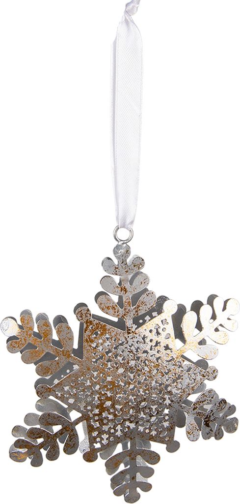 Clayre & Eef Weihnachtsanhänger Schneeflocke 7x1x9 cm Silberfarbig Goldfarbig Eisen