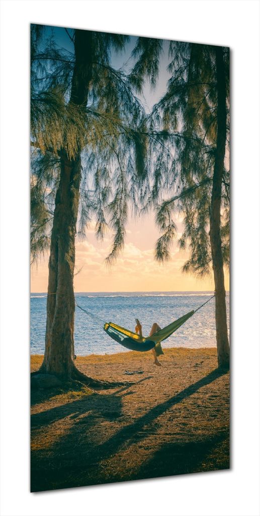 Wallario selbstklebende Duschrückwand 70 x 200 cm mit Motiv Chillout - Hängematte am Meer - Wandverkleidung mit Hochglanzlaminat in Glasoptik