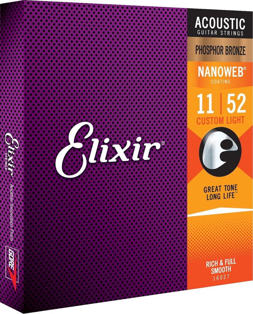 A product box for Elixir Nanoweb acoustic guitar strings.