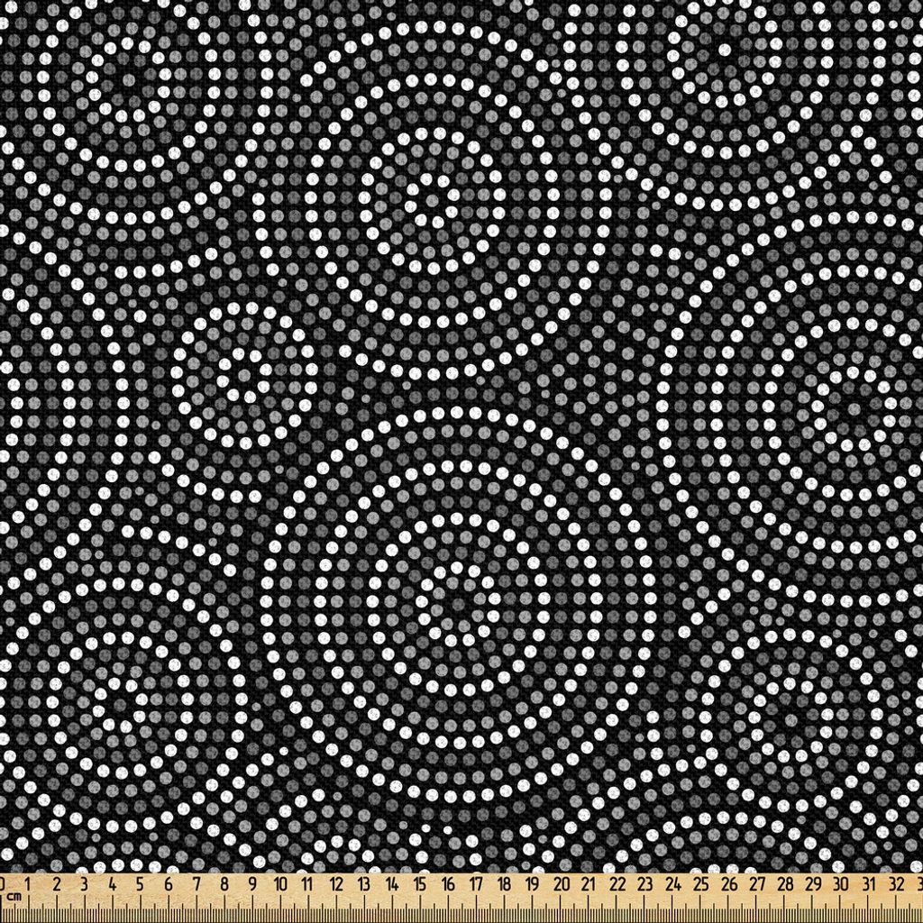 ABAKUHAUS Schwarz und weiß Satin Stoff als Meterware, Konzentrische punktierte Kreise, die von der australischen aborginial Kunst inspiriert werde...