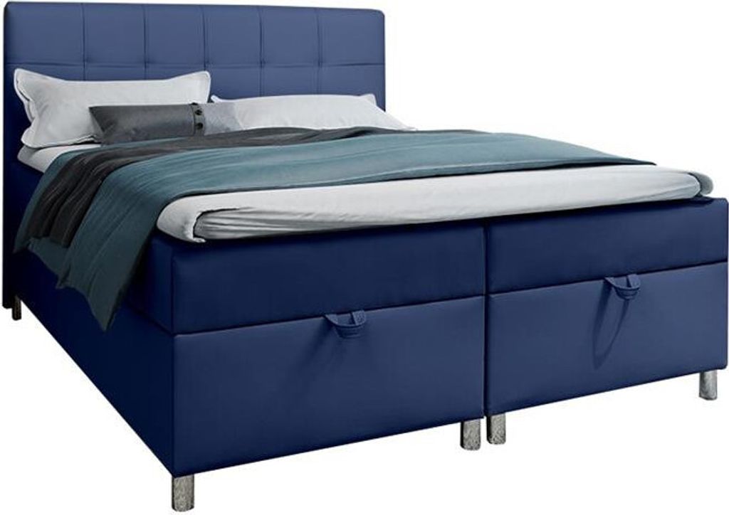 BETTSO Boxspringbett Kontinentales Doppelbett mit Bettkasten für Schlafzimmer MALABO Dunkelblau 180x200cm