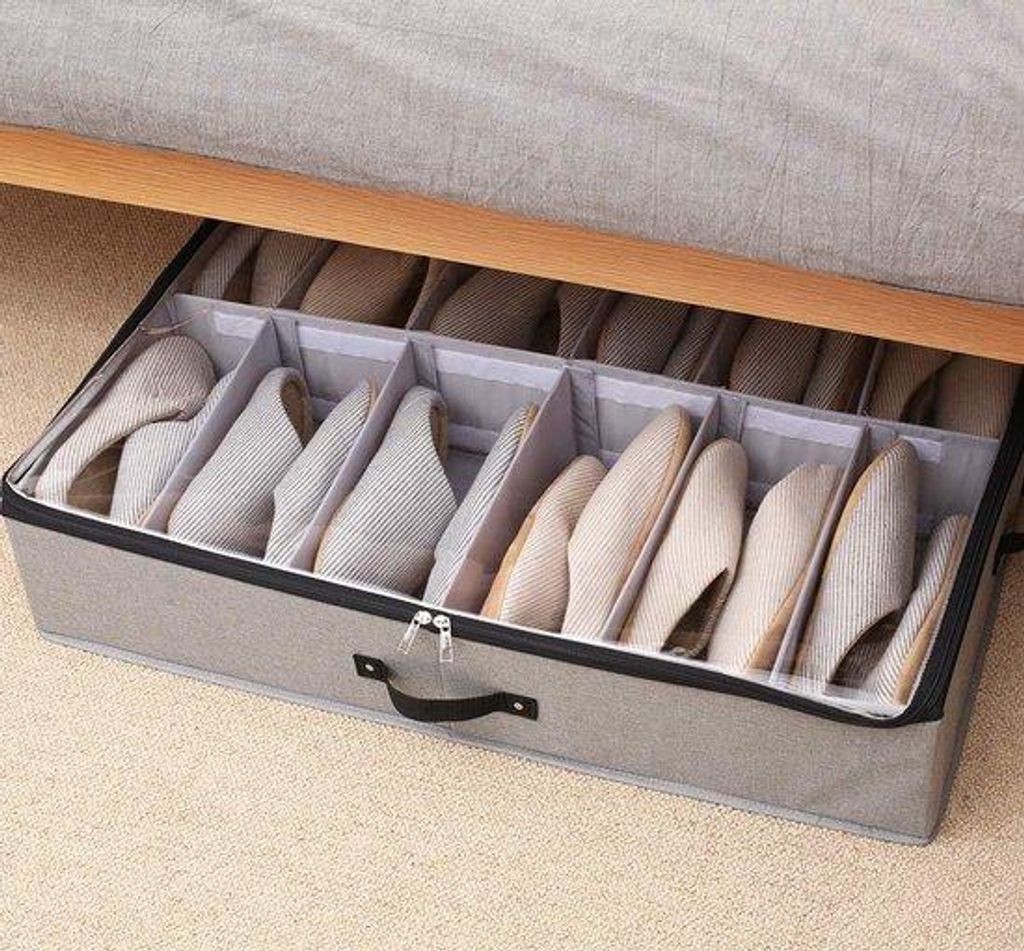 Schuhbox unter dem Bett, verstellbare Gurtversteller, faltenfähig, durchsichtiges PVC-Deckel, dunkelgrau
