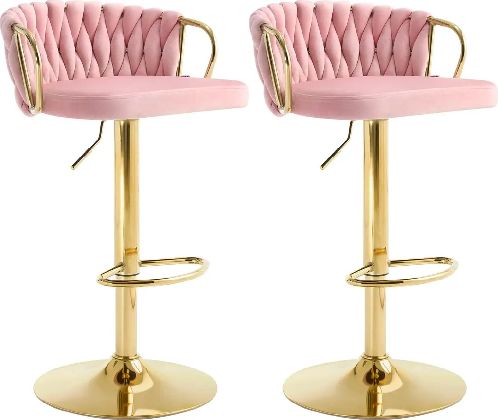 Tabouret de Bar Confortable en Velours Rose - Assise Ergonomique Lot de 2