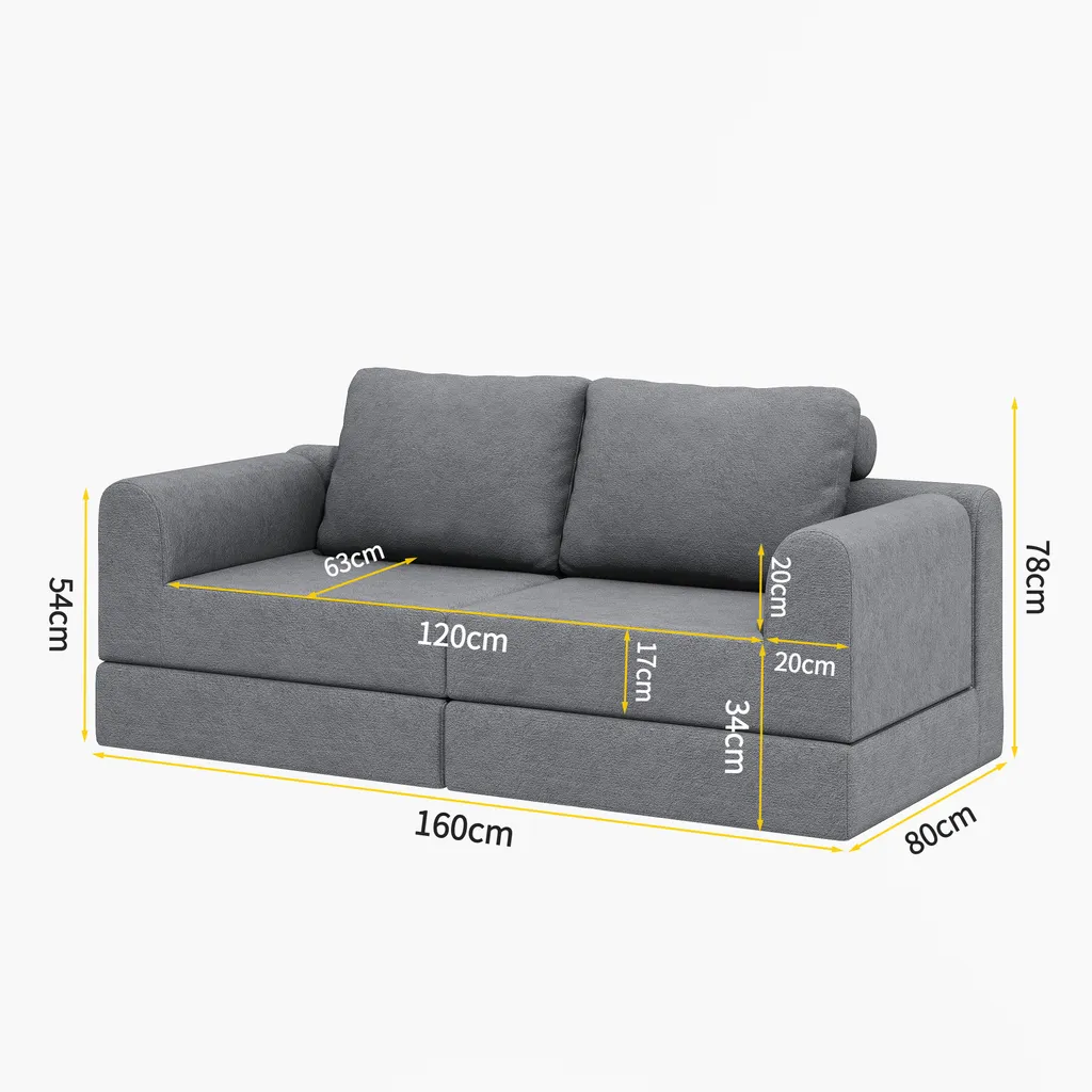 Canapé convertible avec mousse à mémoire de forme et dossier réglable gris - 6