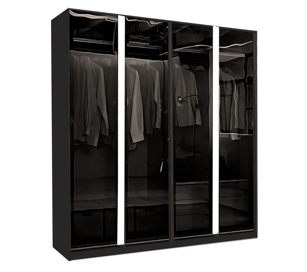 Kleiderschrank Drehtürenschrank Monaco+ mit hochwertigen Glasrahmentüren transparentem Grauglas inkl. Zubehör Breite:200 cm Farbe: Weiß